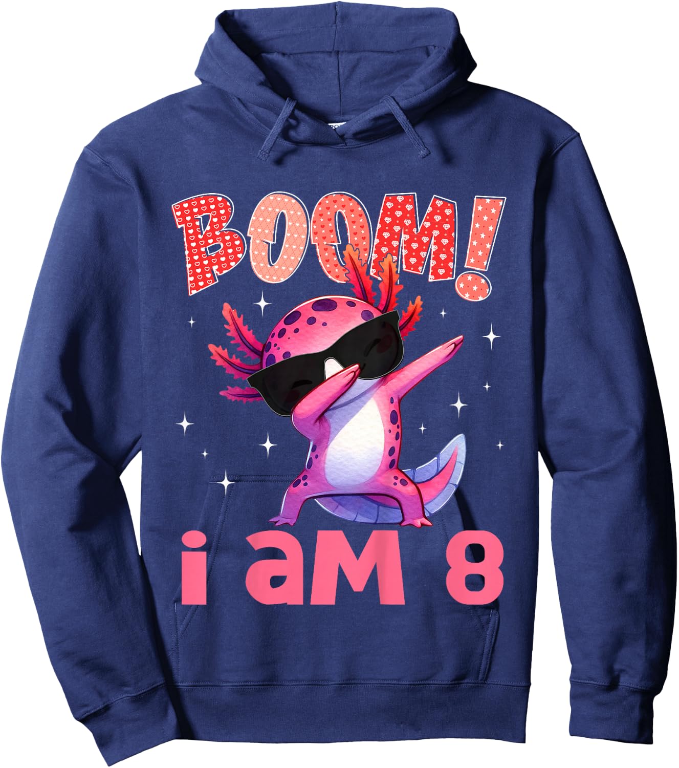 Boom I'm 8 Years Old Dabbing Axolotl 8th Birthday Kids Hoodie - Hoodie | Navy