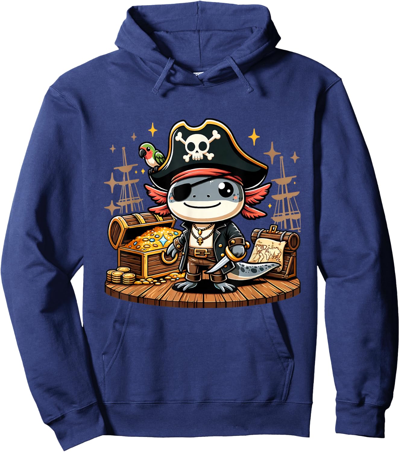 Kawaii Axolotl Pirate Day Pirate Puns Funny Sayings Hoodie - Hoodie | Navy