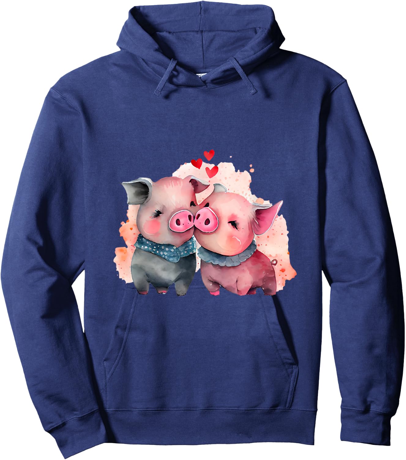 Two Loving Pigs In Love Heart Valentine's Day Pig Hoodie - Hoodie | Navy