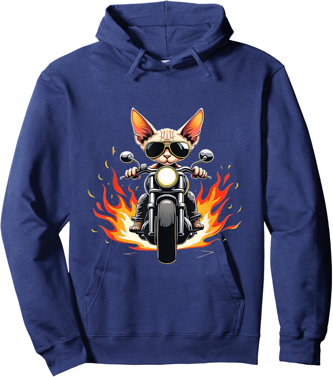 Funny Sphynx Cat Riding a Motorcycle Design Sphynx Cat Lover Hoodie - Hoodie | Navy