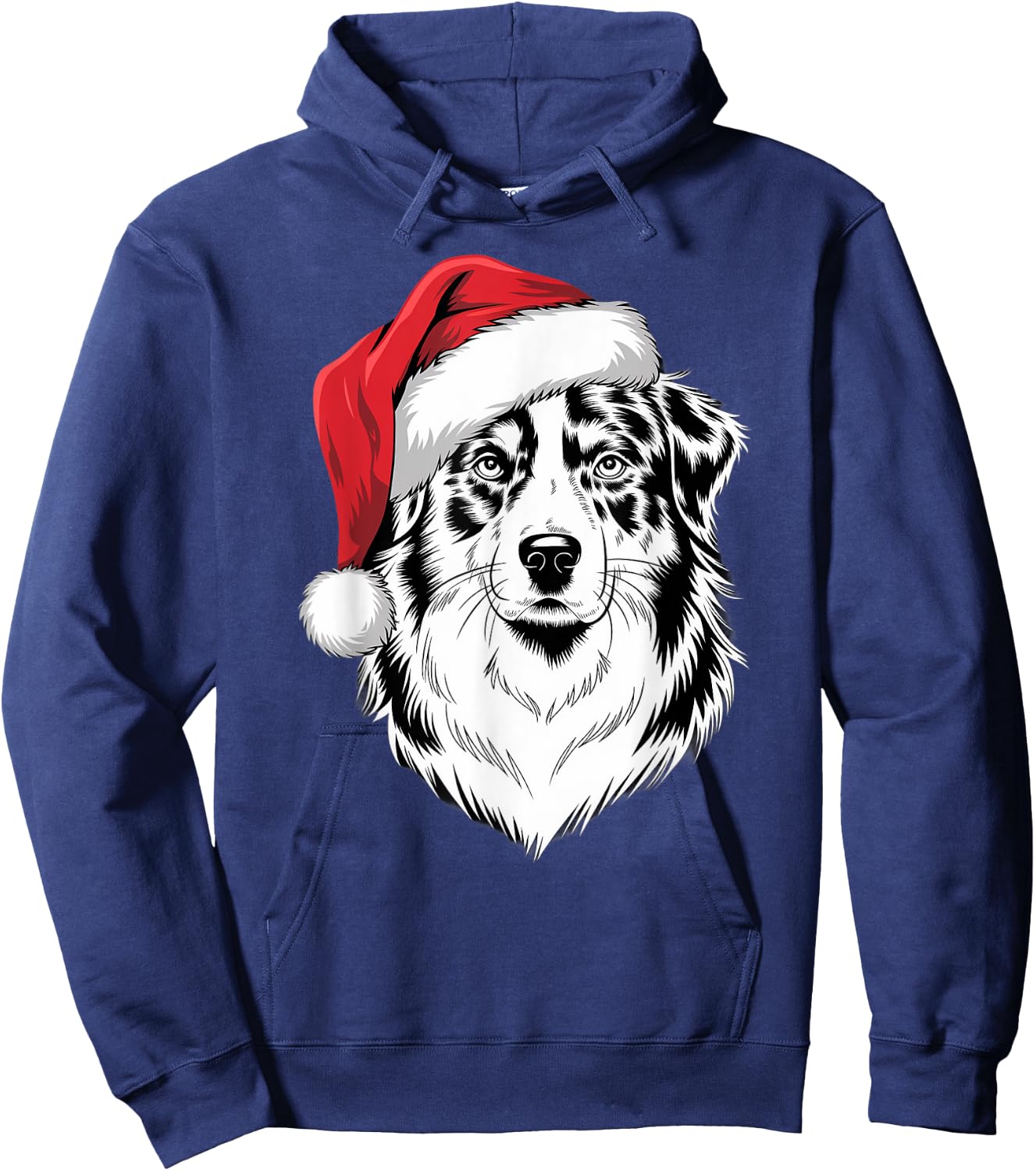 Joyful Aussie Santa Dog on Australian Shepherd Christmas Women Kids Hoodie - Hoodie | Navy
