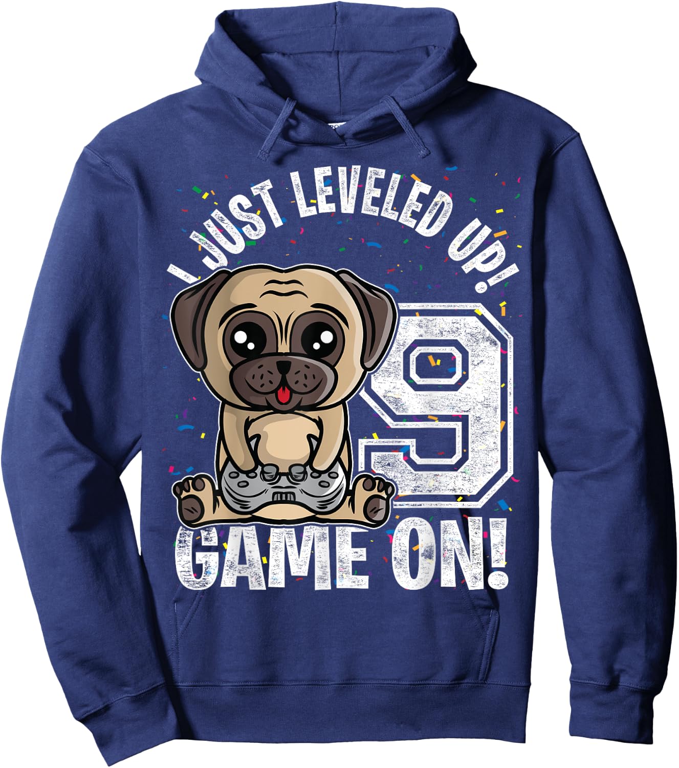 9 Years Old 9th Birthday Pug Dog Boy Girl Gifts Video Game Hoodie - Hoodie | Navy