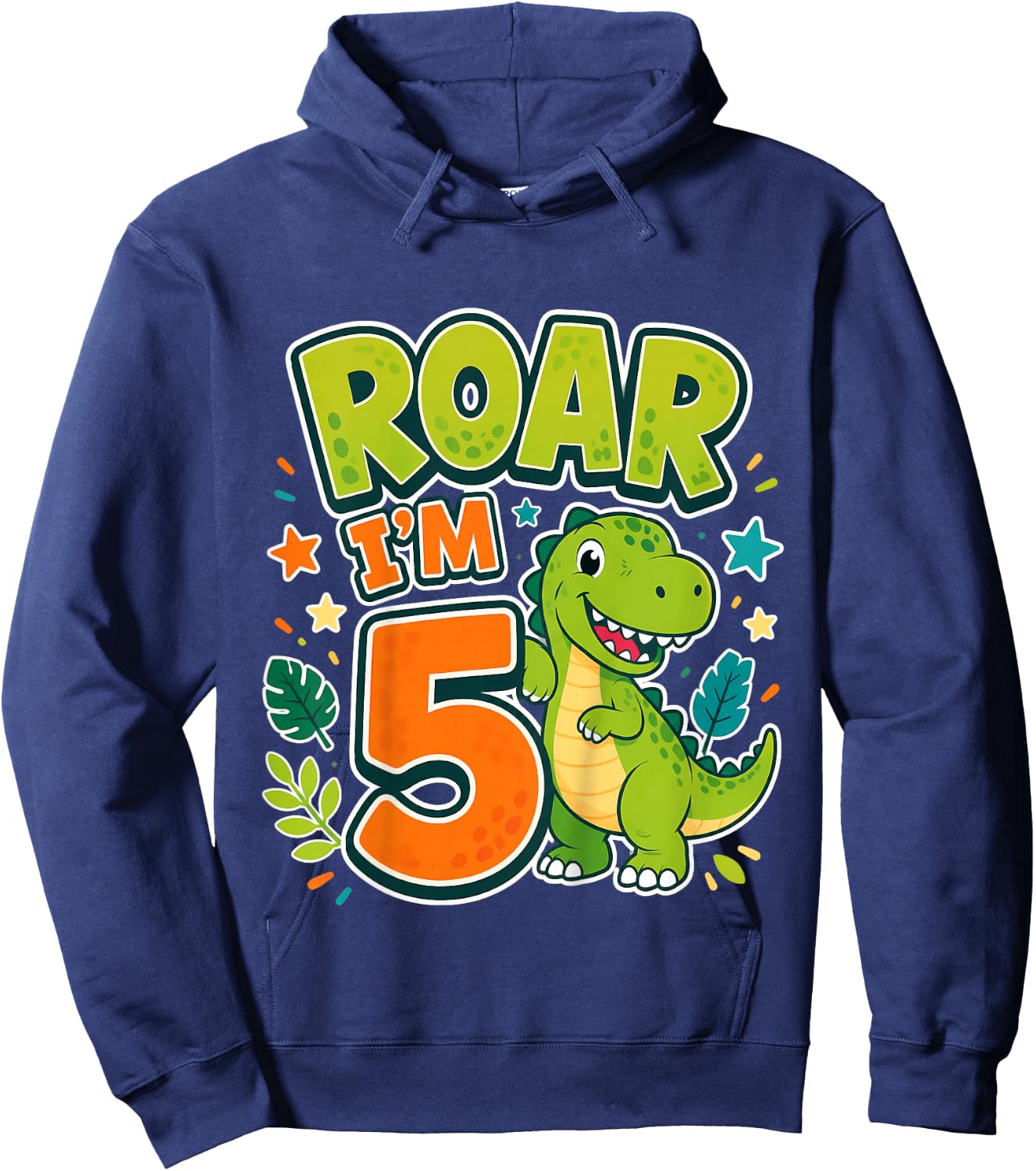 Kids Roar Im 5 Dinosaur Birthday Kids Hoodie - Hoodie | Navy