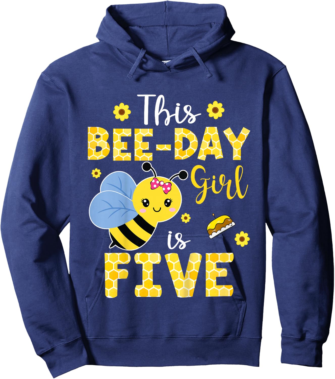 This Bee-Day Girl Is Five 5 Years Old 5th Birthday Kids Hoodie - Hoodie | Navy