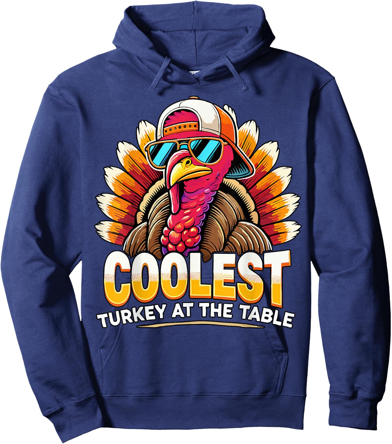 Thanksgiving Coolest Boys Turkey At Table Toddler Youth Hoodie - Hoodie | Navy
