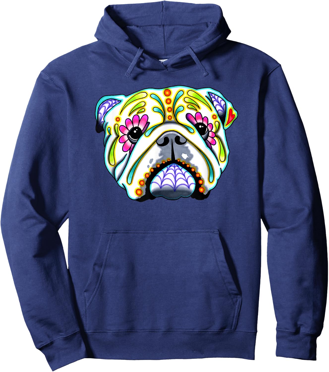 English Bulldog - Day of the Dead Sugar Skull Dog Hoodie - Hoodie | Navy