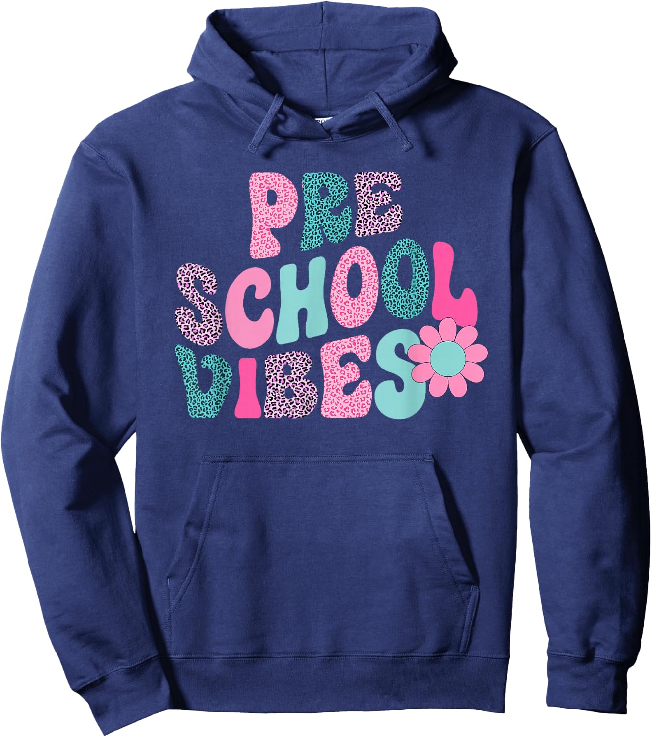 preschool Vibes Leopard Back To School Teacher Girls Boys Hoodie - Hoodie | Navy