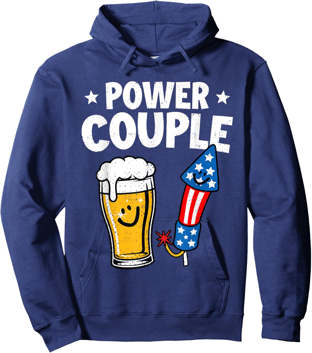 Power Couple Funny Beer Firework Fourth of July Patriotic Hoodie - Hoodie | Navy