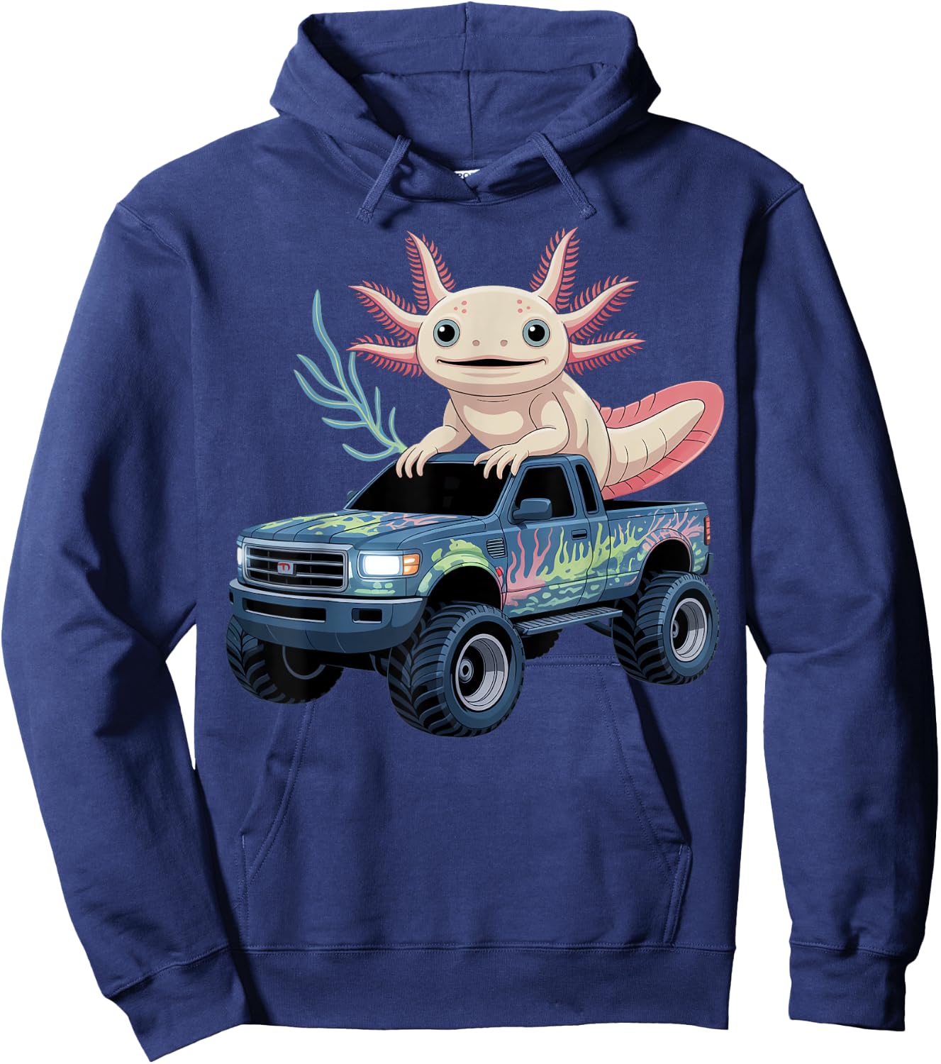 Monster Truck With Axolotl Design Hoodie - Hoodie | Navy