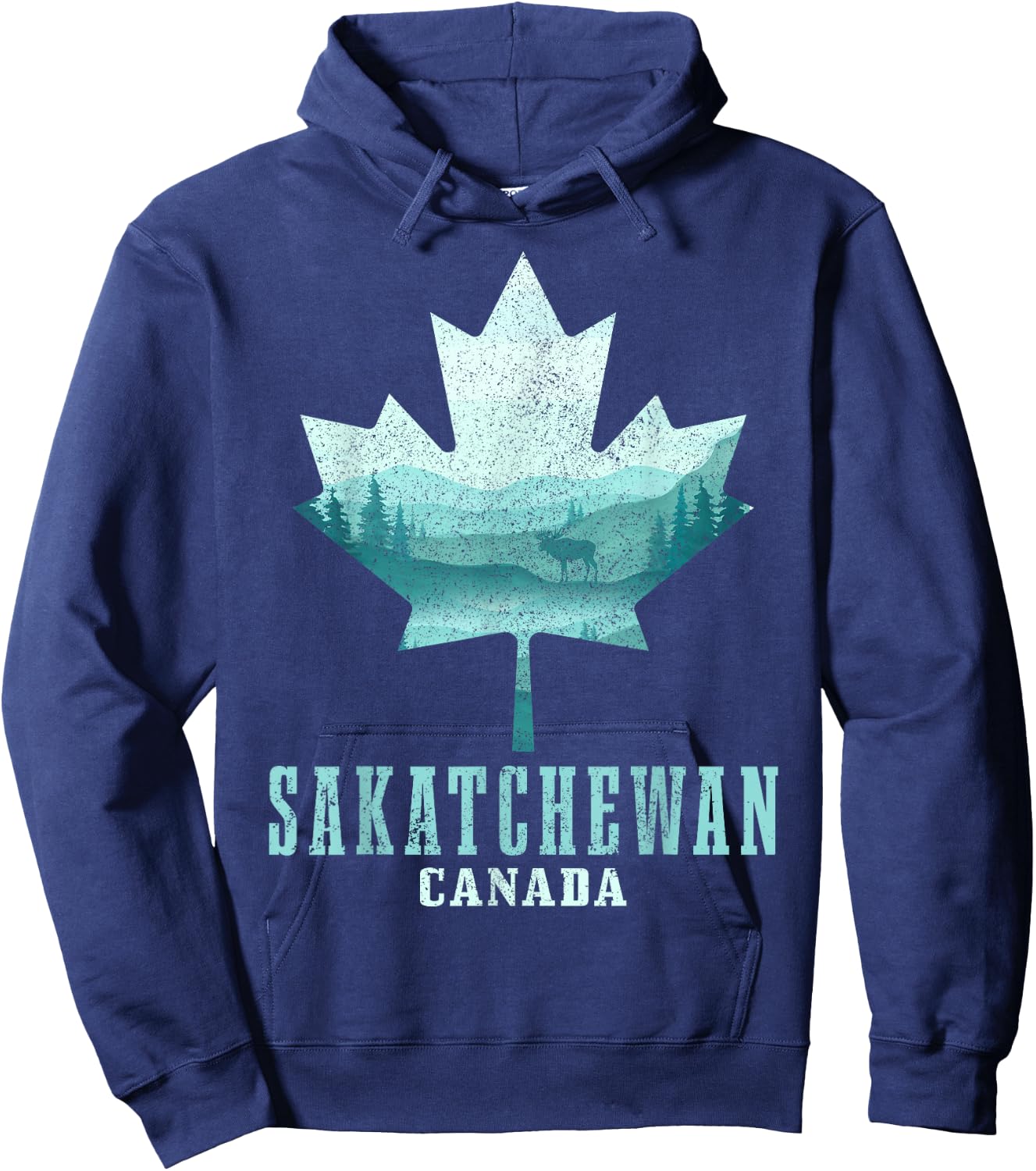 Saskatchewan Maple Leaf Moose Vintage Canada Canadian Pride Hoodie - Hoodie | Navy