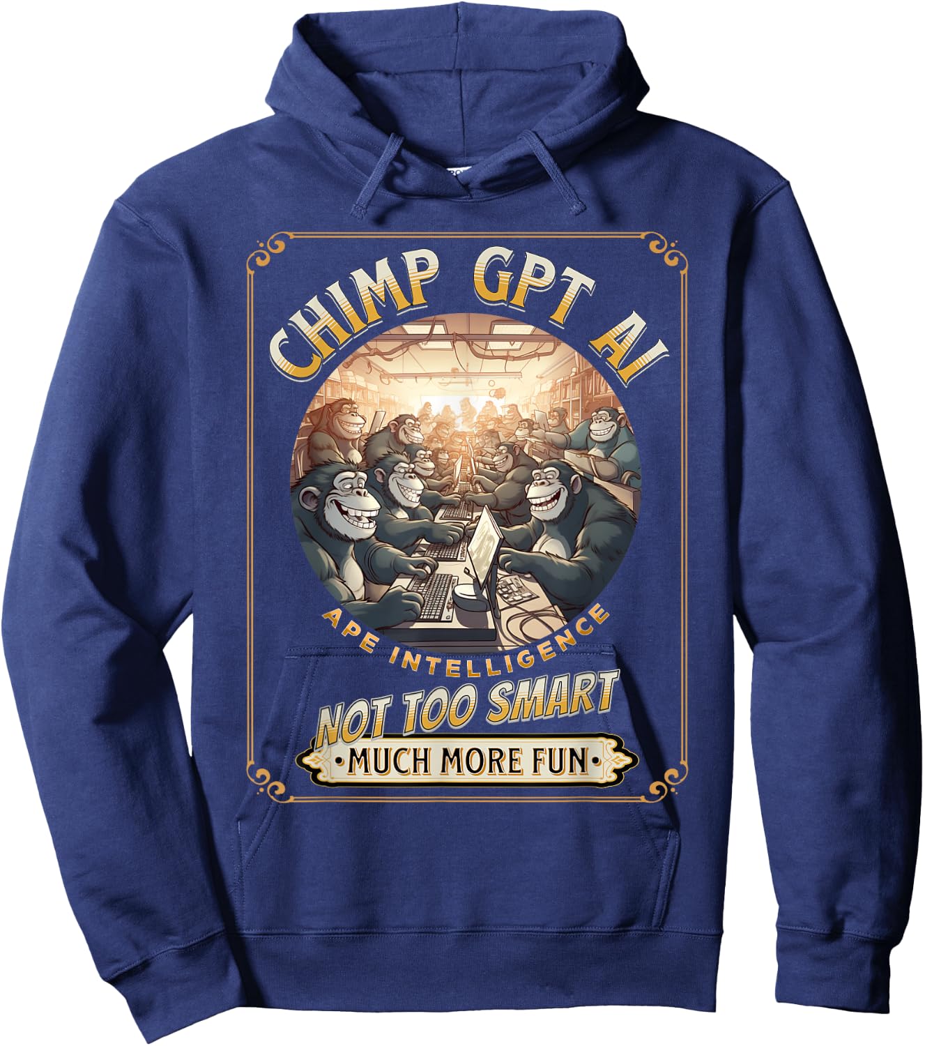 Chimp GPT AI Funny Chimpanzee Ape Intelligence pun Hoodie - Hoodie | Navy