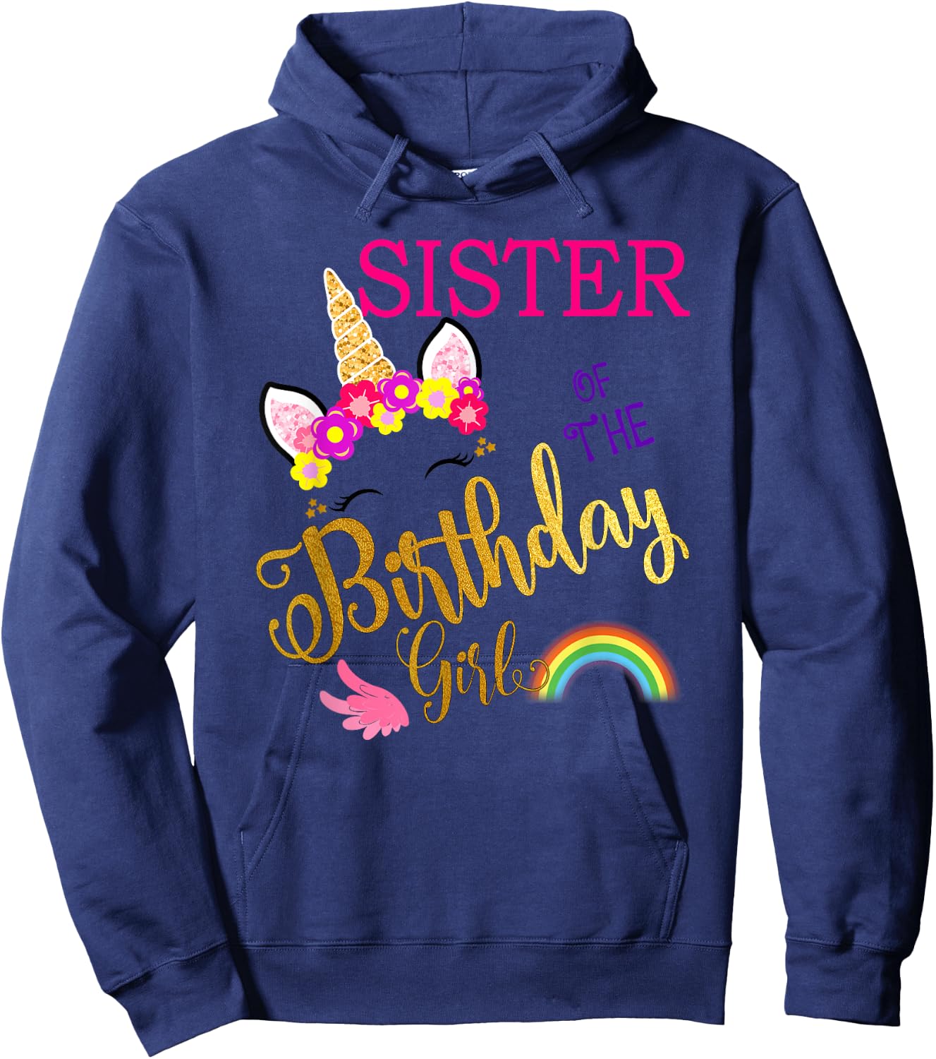 Sister of The Birthday for Girl Sis Unicorn First Birthday Hoodie - Hoodie | Navy