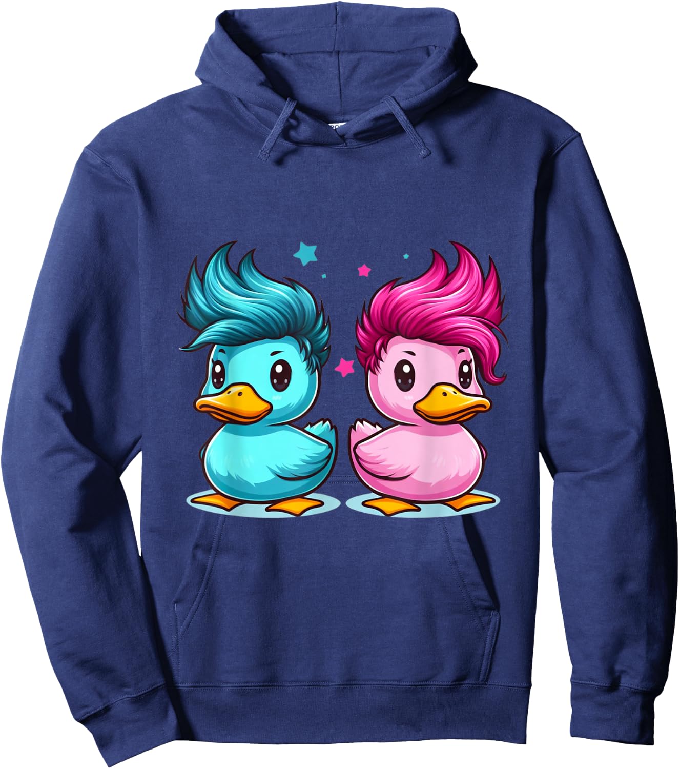 Pink and Blue Ducks with Spunky Hair Cute Style Hoodie - Hoodie | Navy