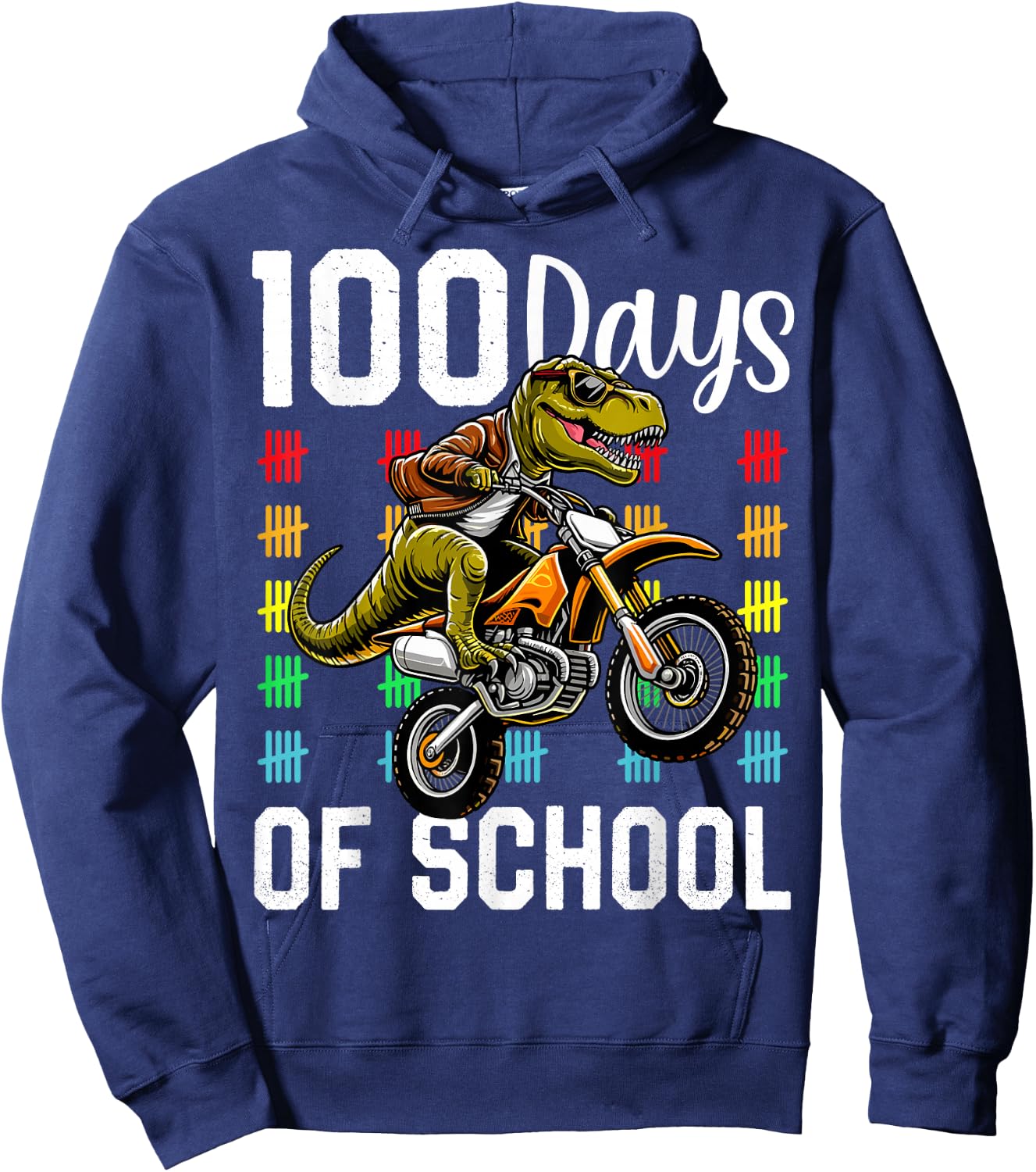 100 Days of School T-Rex Kids Boys 100th Day of School Hoodie - Hoodie | Navy