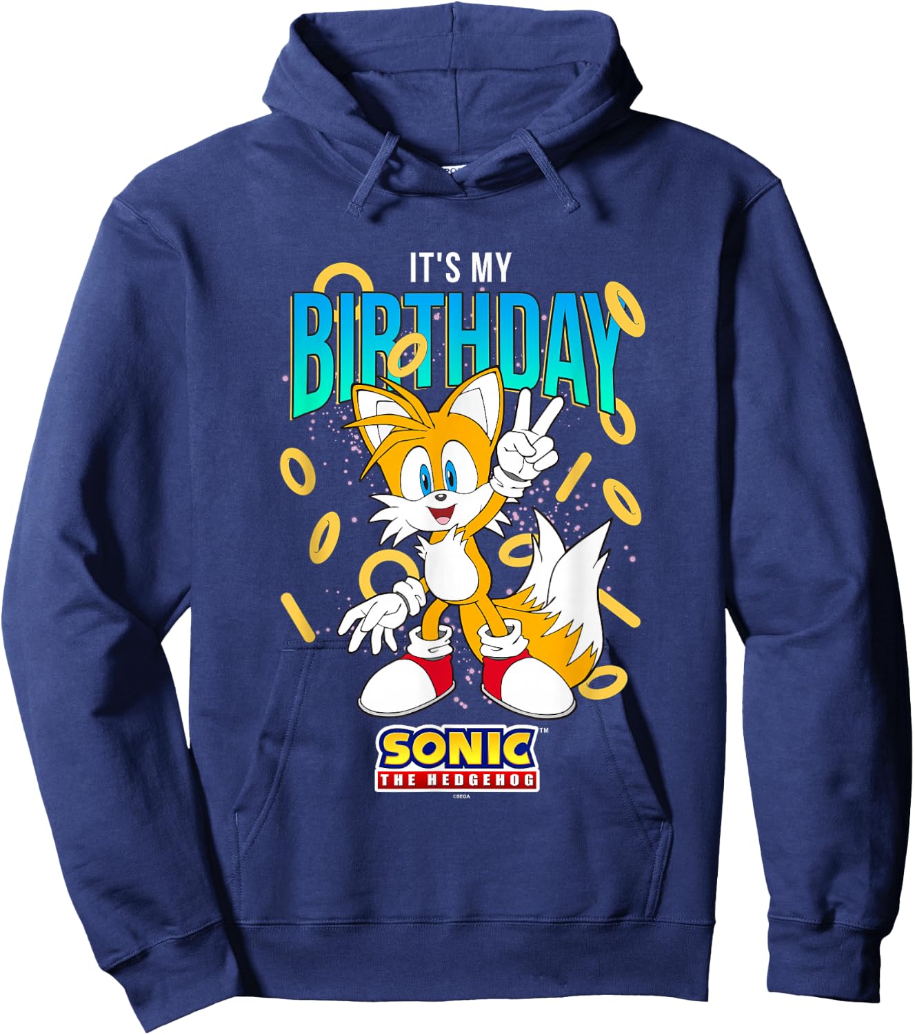 Sonic The Hedgehog Birthday It's My Birthday Tails Rings Hoodie - Hoodie | Navy