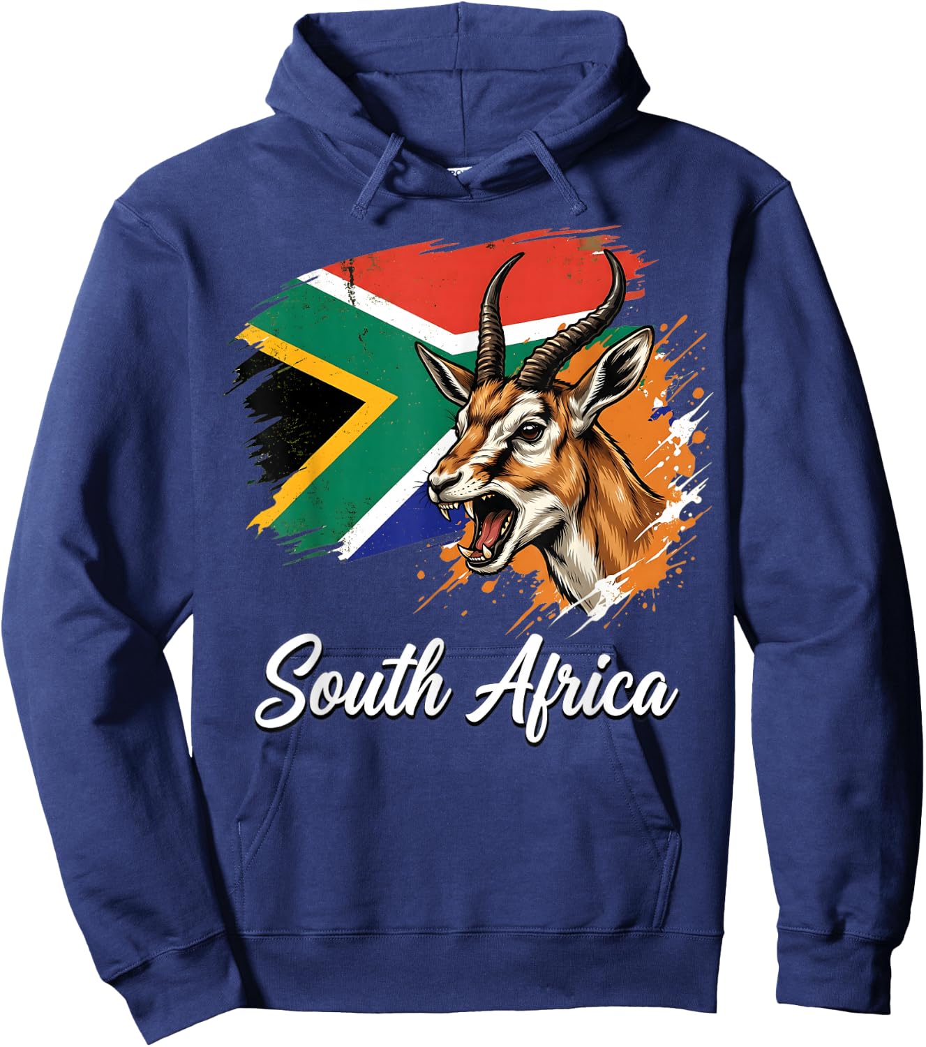 South Africa National Flag with Springbok Antelope Hoodie - Hoodie | Navy