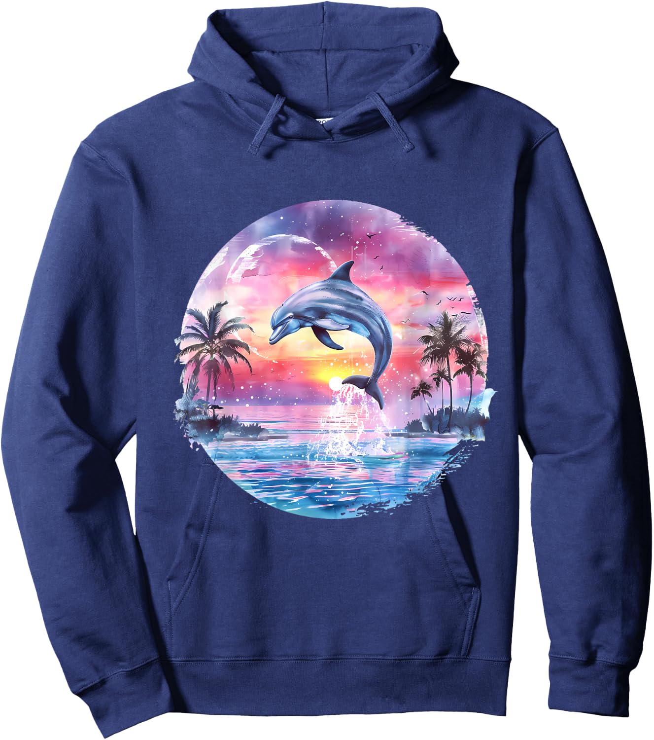 Sea Ocean Animal Art Delfin Sonnenuntergang Meer Ozean Tierliebhaber Ozean Meer Delfin Schwarz S EU 38-40 Hoodie - Hoodie | Navy