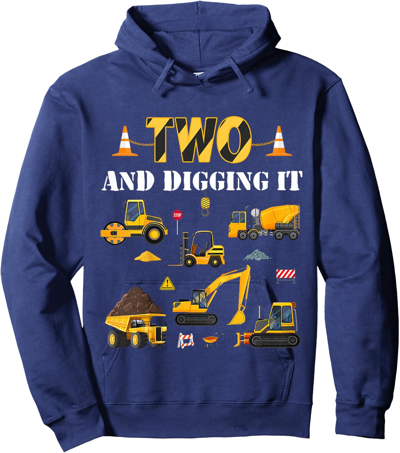 Kids Two And Digging It 2nd Birthday Construction Boy 2 Yrs Old Hoodie - Hoodie | Navy