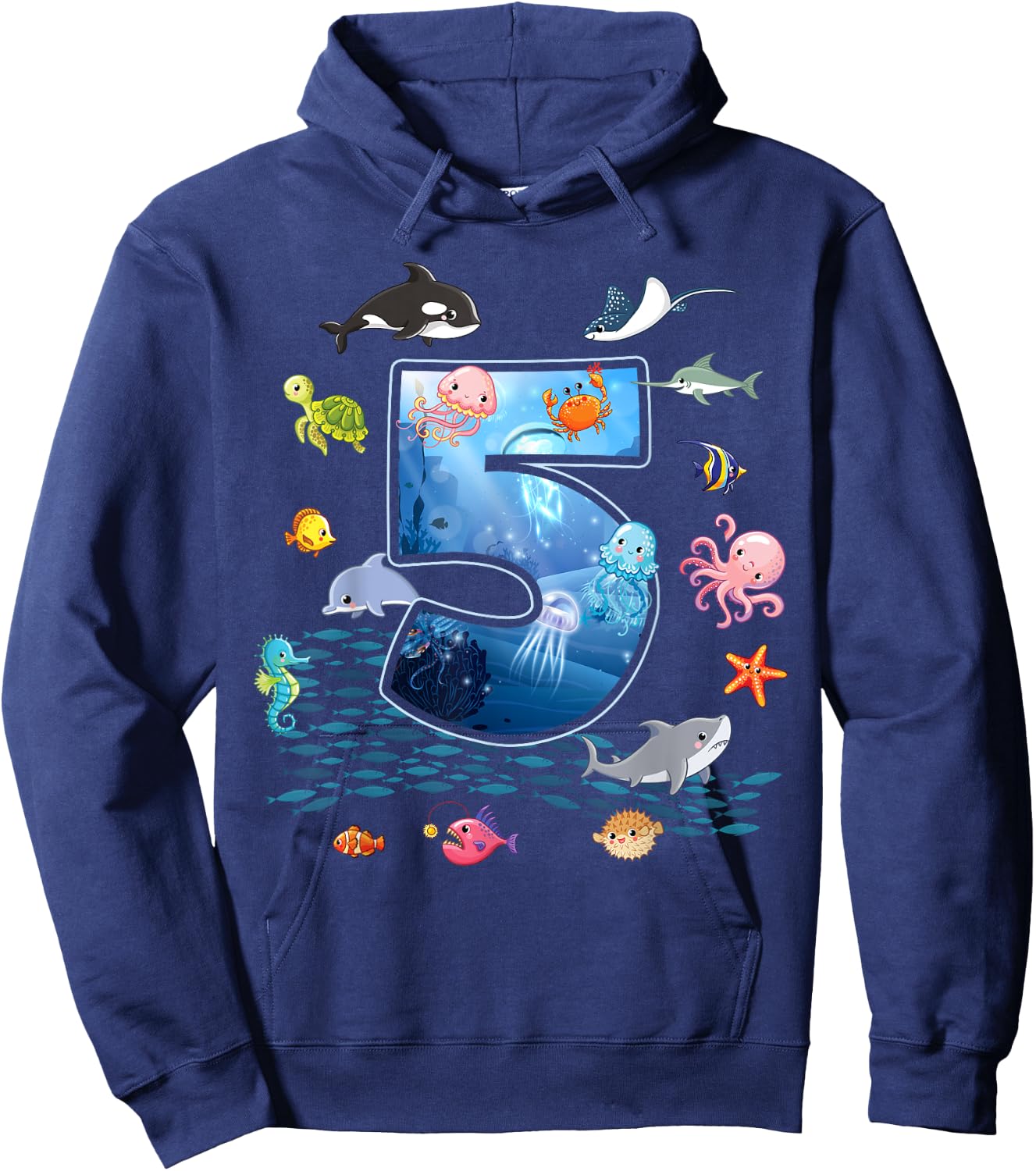 5th Birthday Aquarium Sea Aquatic Animals Lover Boys Girls Hoodie - Hoodie | Navy
