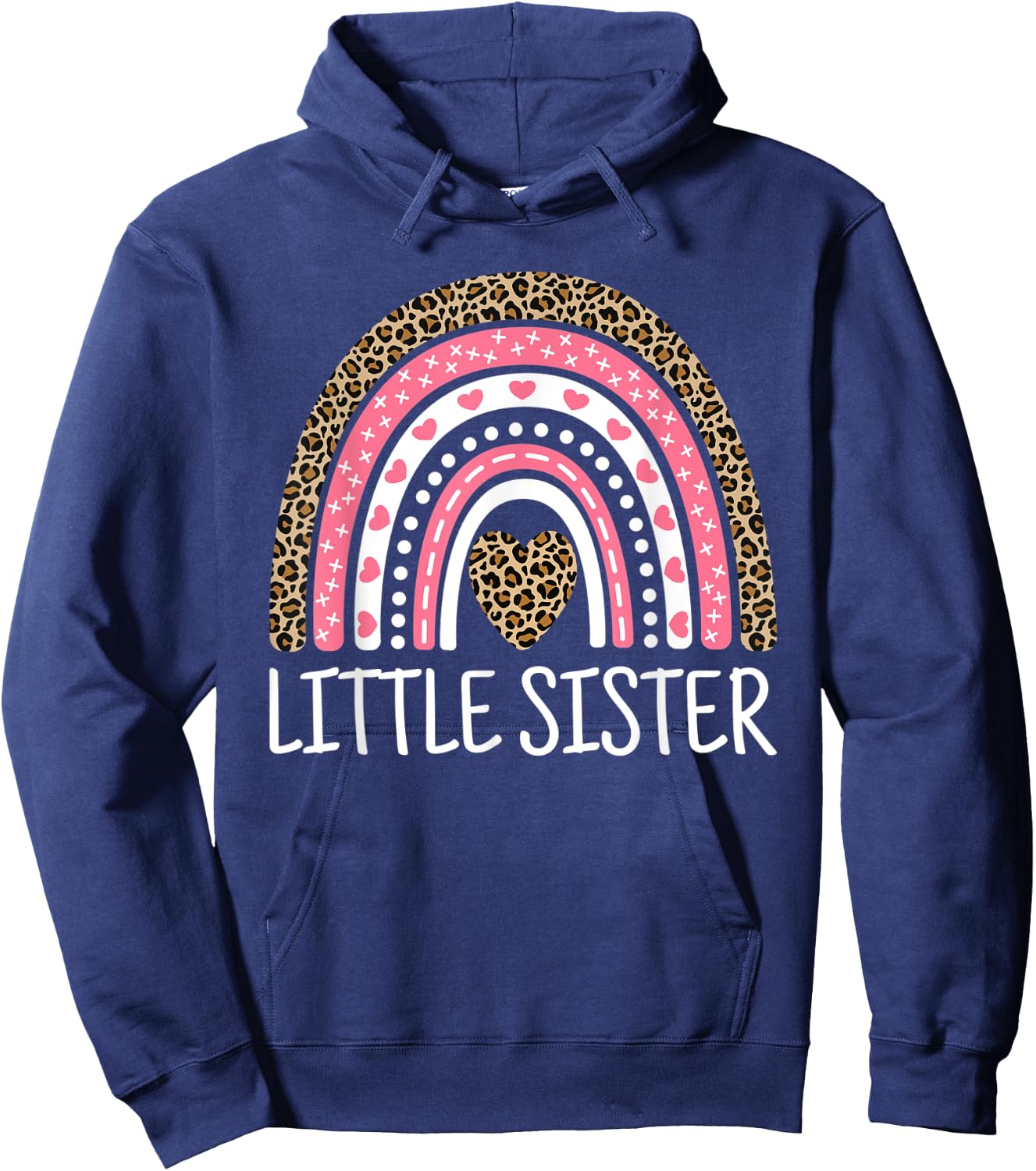 Sis Outfit Girl Kid Rainbow Leopard Print Cute Little Sister Hoodie - Hoodie | Navy
