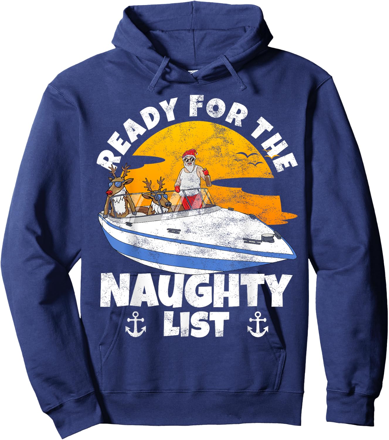 Ready For Naughty List on Christmas in July Santa on a Boat Hoodie - Hoodie | Navy