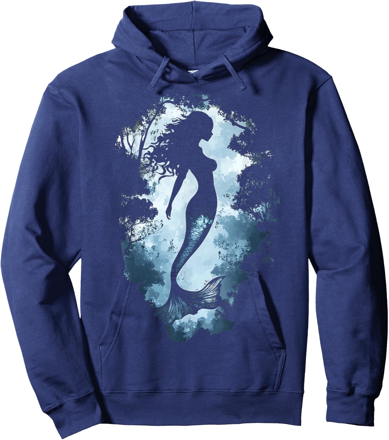 Mermaid Forest Mythical Motif Women Fantasy Graphic Mermaid Hoodie - Hoodie | Navy