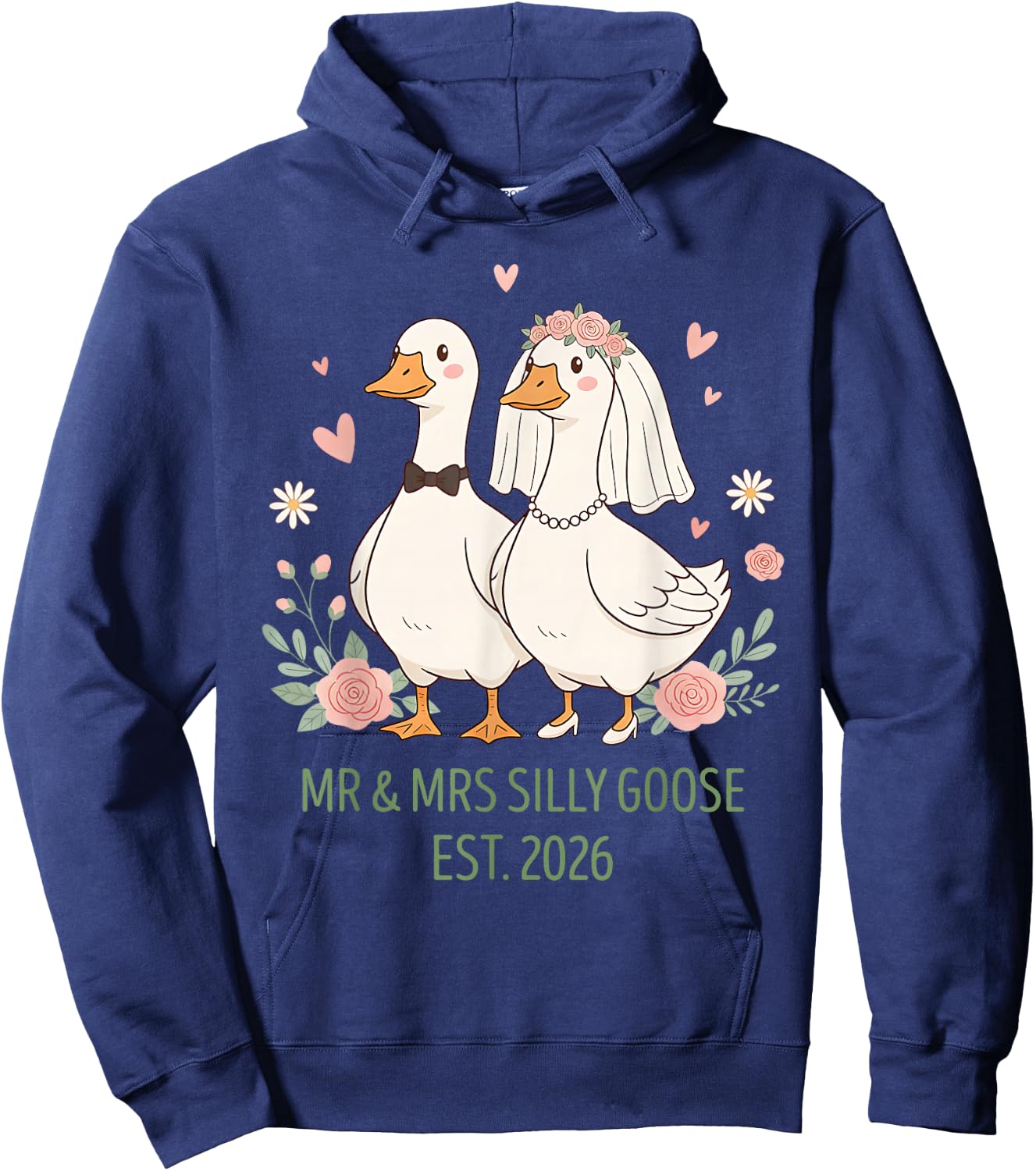 Mr and Mrs Silly Goose, Couple Matching Wedding Funny Meme Hoodie - Hoodie | Navy