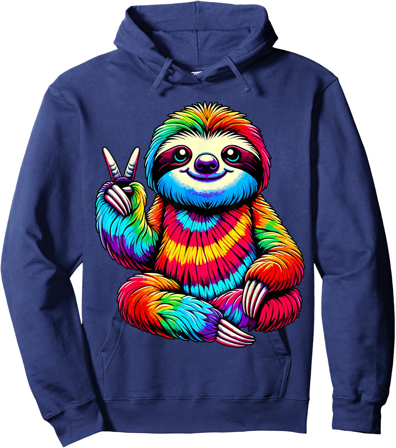 Tie-Dye Sloth Peace Sign Hippie Hoodie - Hoodie | Navy