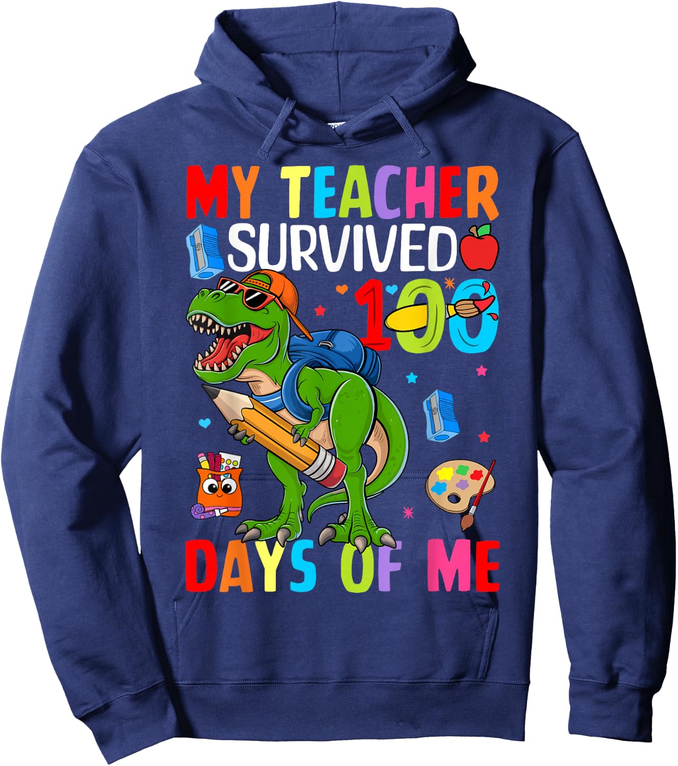 100 Days of School Shirt Boys Girls Kids 100th Day Teacher Hoodie - Hoodie | Navy