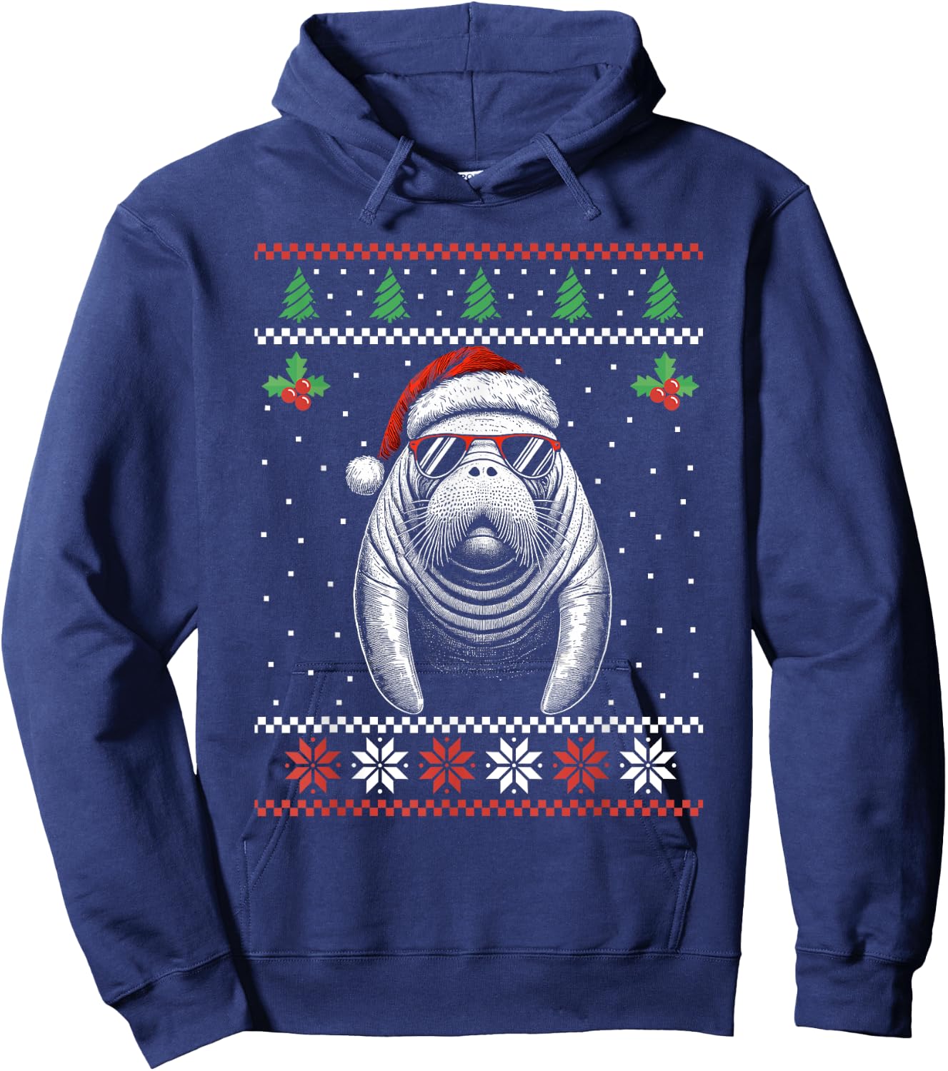 Manatee Santa Hat Ugly Christmas Sweater Xmas Hoodie - Hoodie | Navy