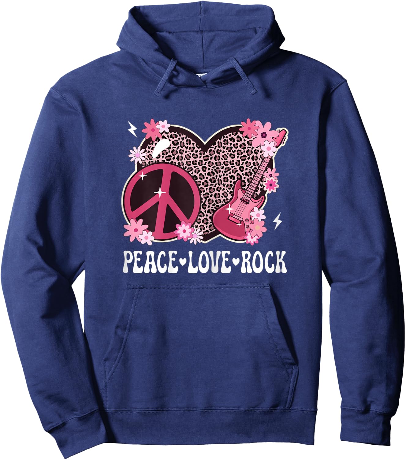 Peace Love Rock And Roll Leopard Print Women Rock Outfit Hoodie - Hoodie | Navy