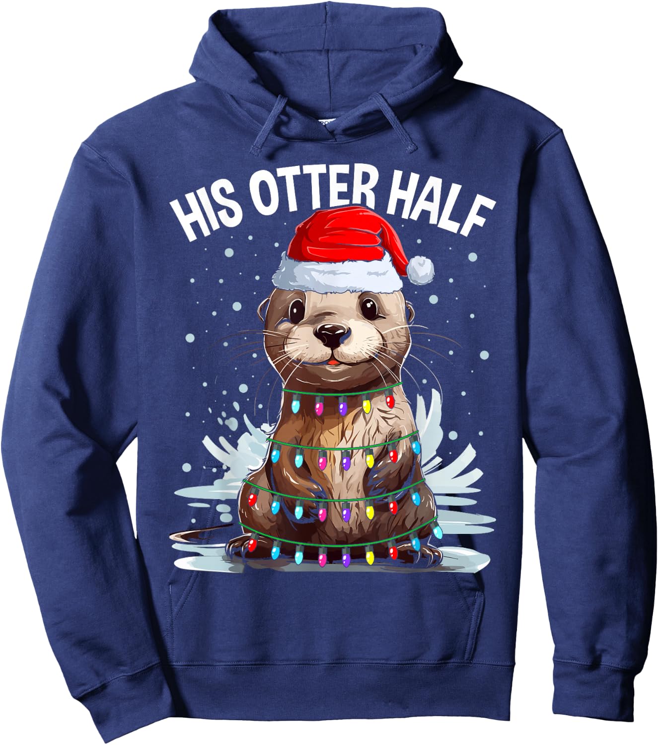 Funny Matching Couple His and Her Otter Half Ugly Christmas Hoodie - Hoodie | Navy