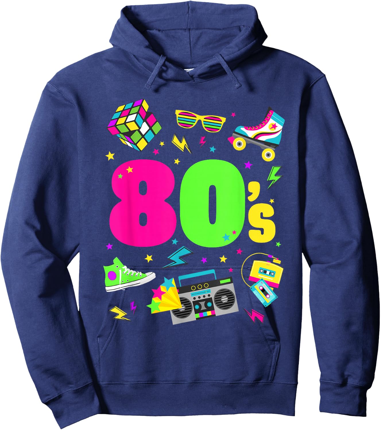 Adult - Black - S - Crew Collar - Cartoon - Crossed - Short Sleeves - EU 38/40 - 80s Theme Hoodie - Hoodie | Navy