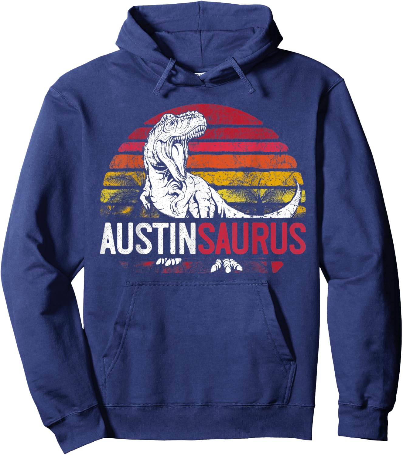 Austin Saurus Funny Personalized Dinosaur T Rex Name Boys Hoodie - Hoodie | Navy