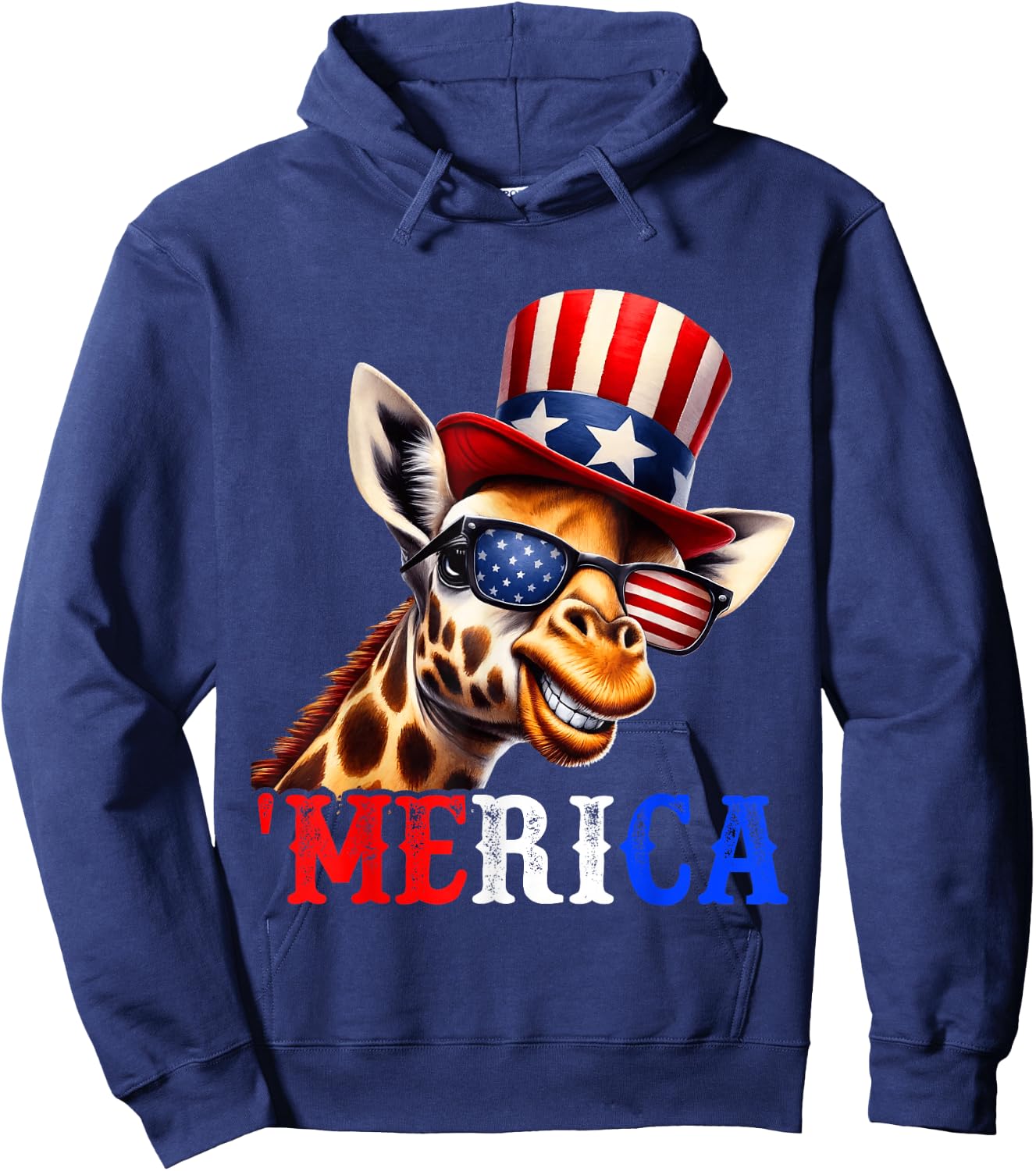 Merica Giraffe Patriotic 4th of July Funny Kids Men Women Hoodie - Hoodie | Navy