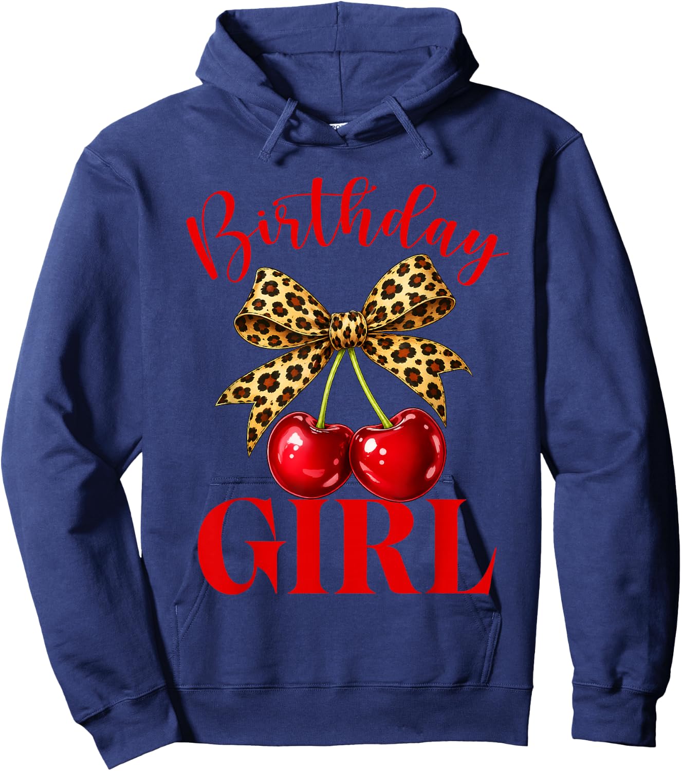 Birthday Girl Leopard Coquette Bow Red Cherry Bday Women Hoodie - Hoodie | Navy