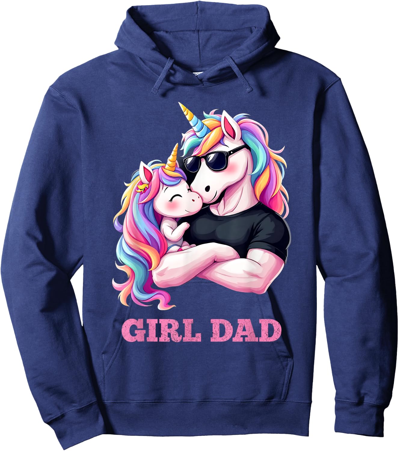Dadacorn, Daddy Daughter Unicorn, Cute Pink Girl Dad Hoodie - Hoodie | Navy