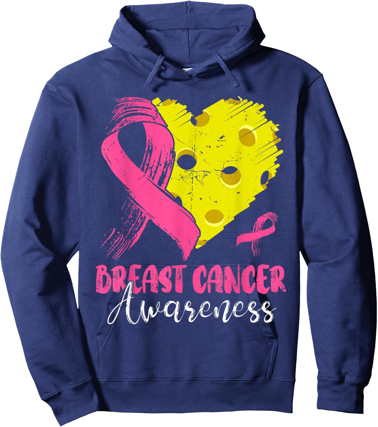Pink Ribbon & Pickleball Ball Heart Breast Cancer Warrior Hoodie - Hoodie | Navy