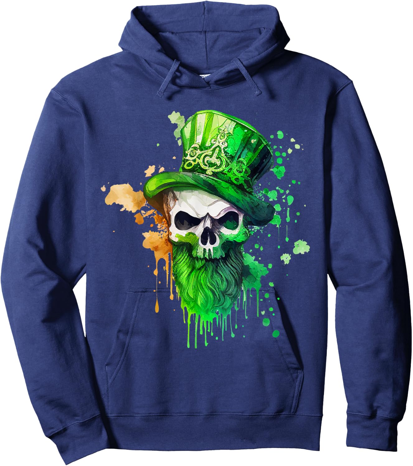 St Patricks Day Irish Skull Cloverleaf Leprechaun , black Hoodie - Hoodie | Navy