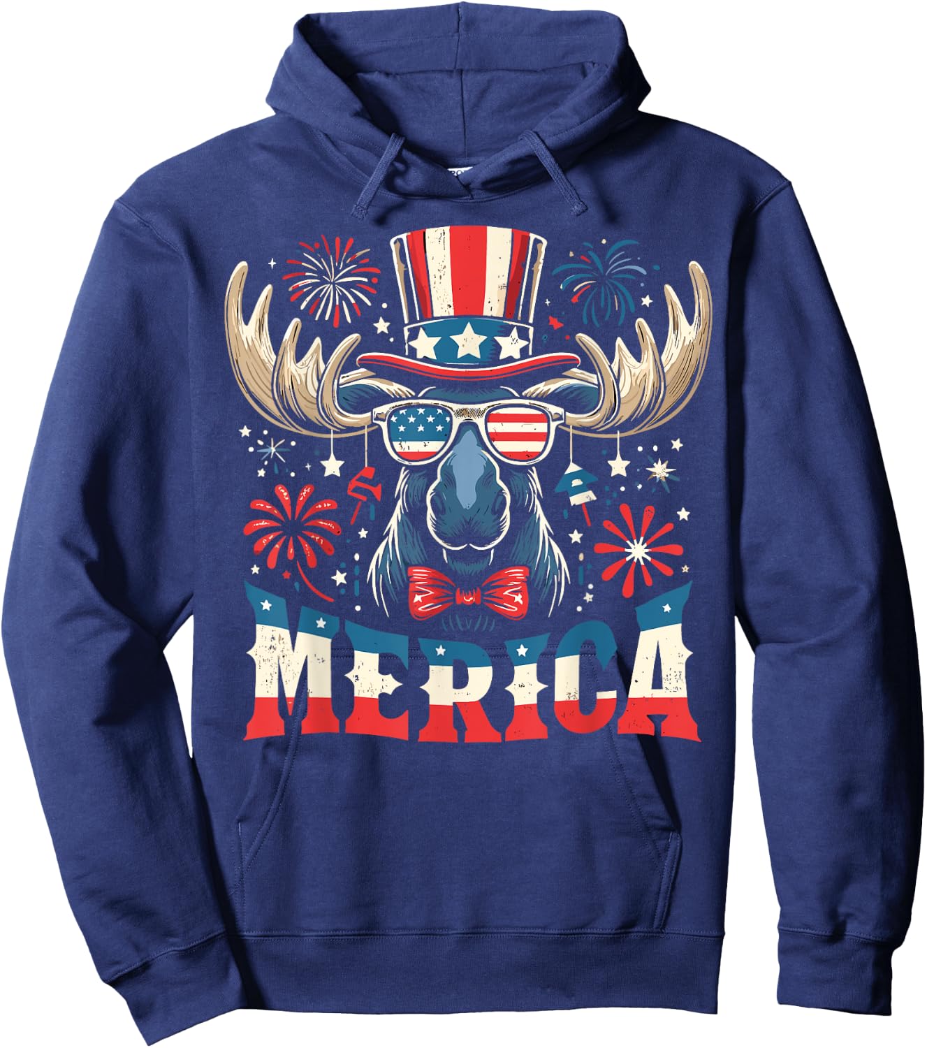 Patriotic Moose USA Flag 4th of July Moose Women Men Merica Hoodie - Hoodie | Navy