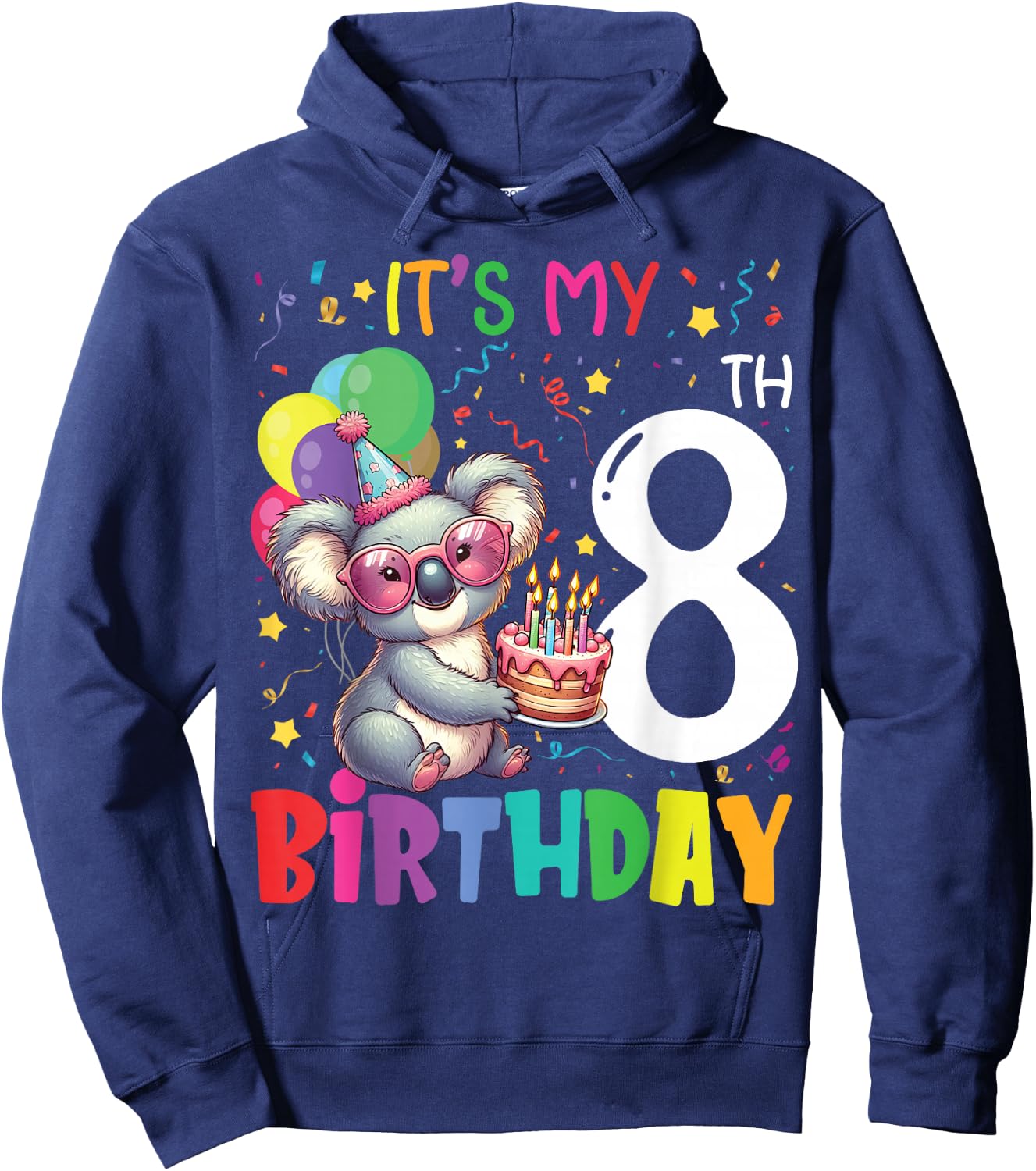 It's My 8th Birthday Koala 8 Years Boys Girls Kids , black Hoodie - Hoodie | Navy