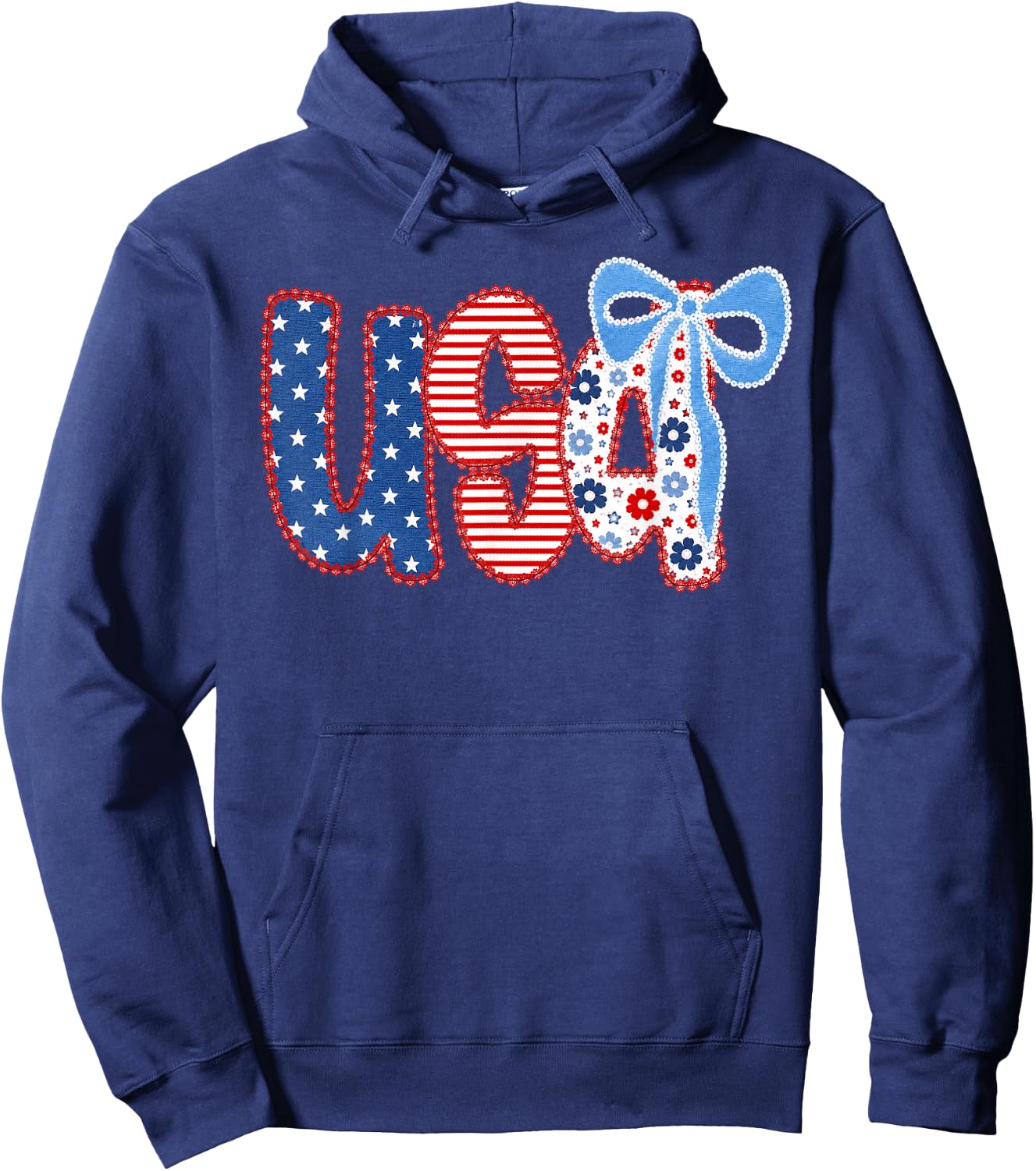 4th of July USA Coquette Bow Patriotic Women Girl Hoodie - Hoodie | Navy