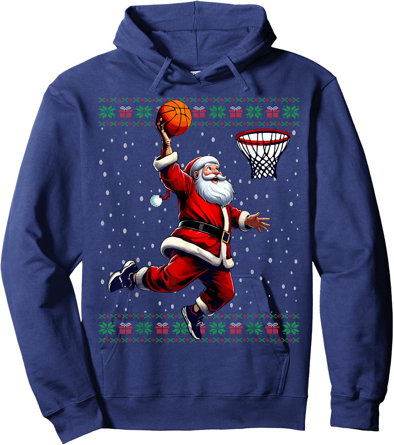 Santa Basketball Ugly Christmas Sweater Hoodie - Hoodie | Navy