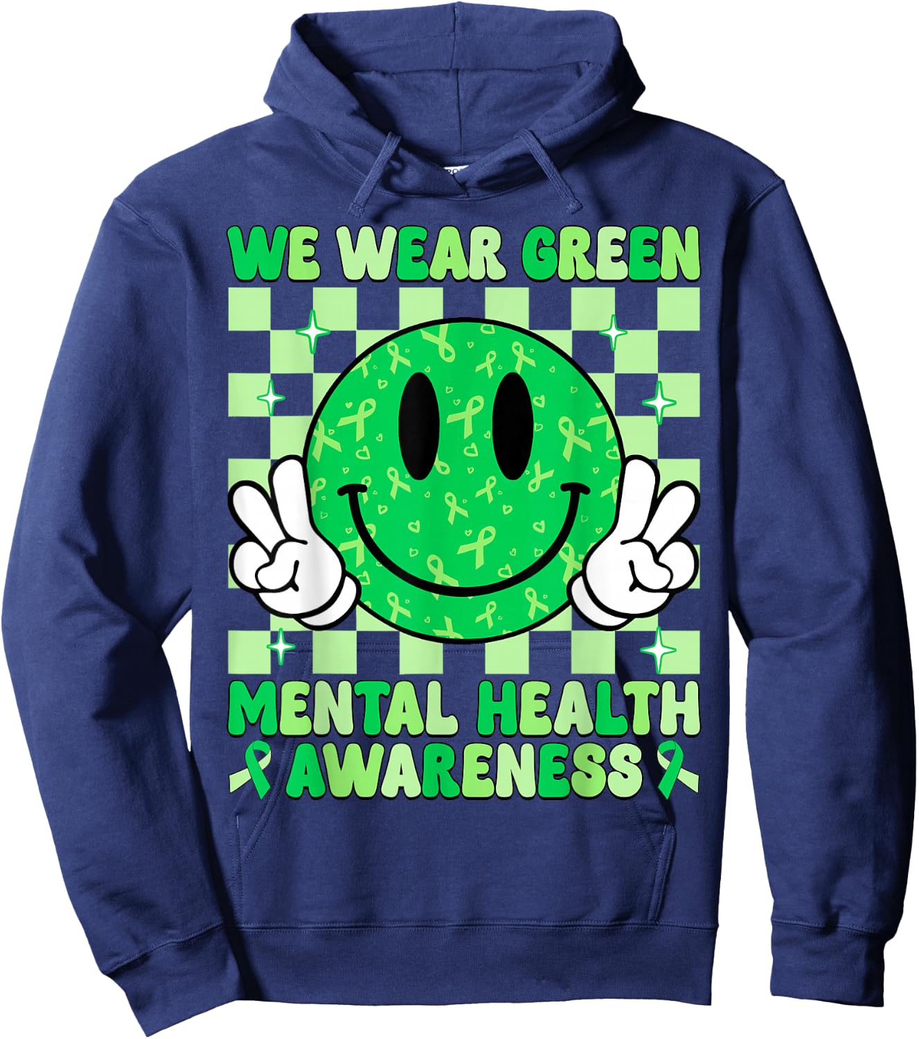 Groovy Smile I Wear Green For Mental Health Awareness Women Hoodie - Hoodie | Navy