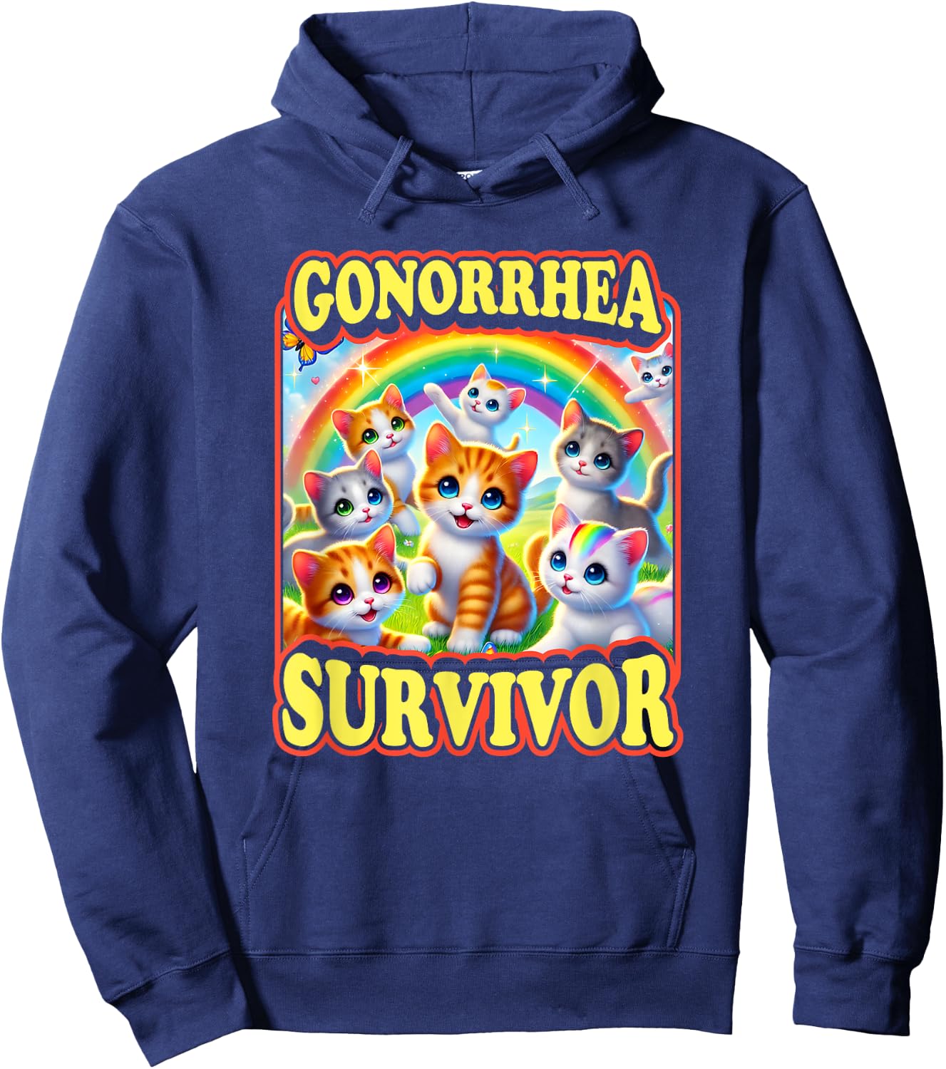 Gonorrhea Survivor Funny Dark Humor Existential Dread , Black, S Hoodie - Hoodie | Navy