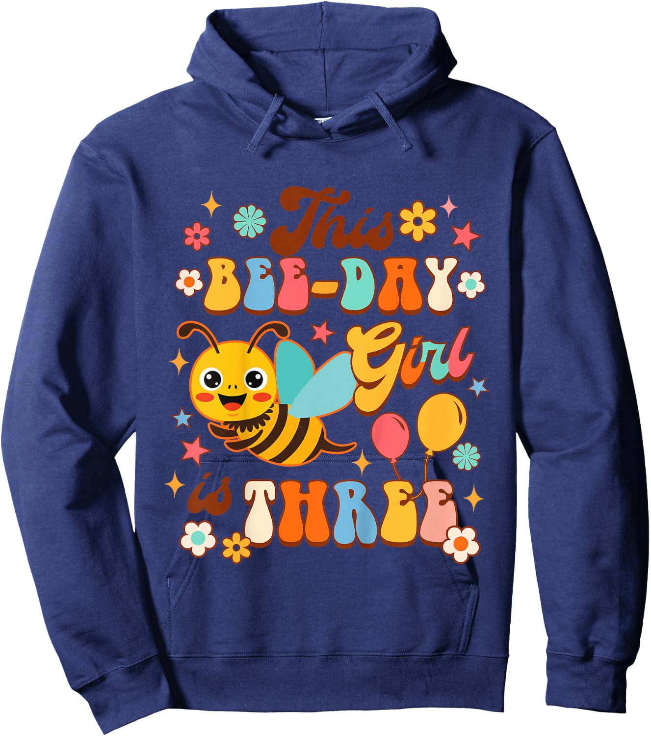 Kids 3rd Birthday Girl Third Birthday This Bee-day Girl Is Three Hoodie - Hoodie | Navy