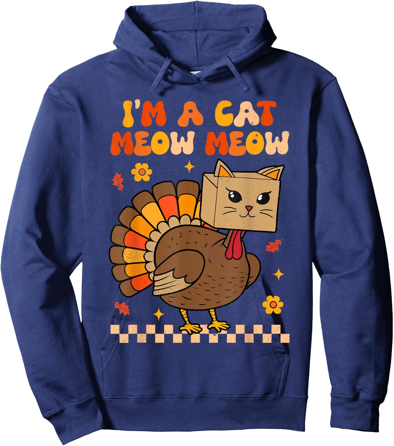 Groovy Thanksgiving Turkey Cat Meow Funny Women Men Kids Hoodie - Hoodie | Navy