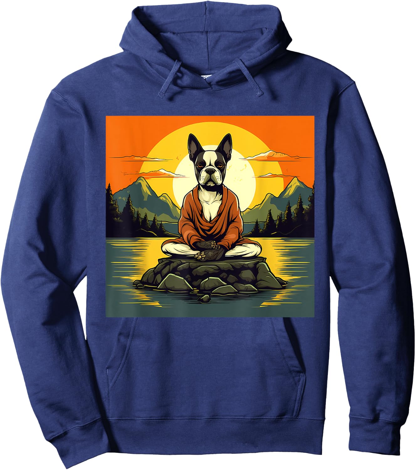 Boston Terrier Dog Meditation Yoga Men Women Kids Hoodie - Hoodie | Navy