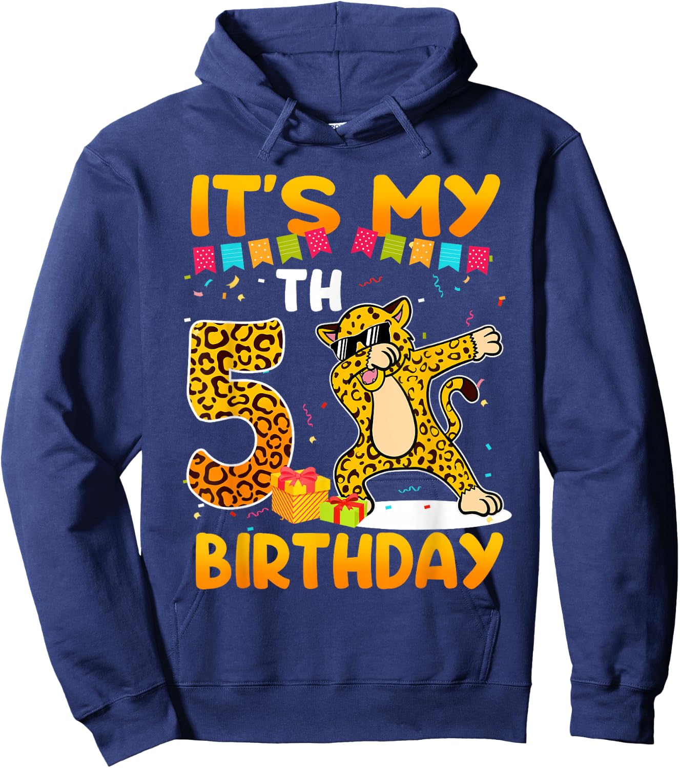It's My 5th Birthday Leopard Cheetah 5 Year Old Party Hoodie - Hoodie | Navy