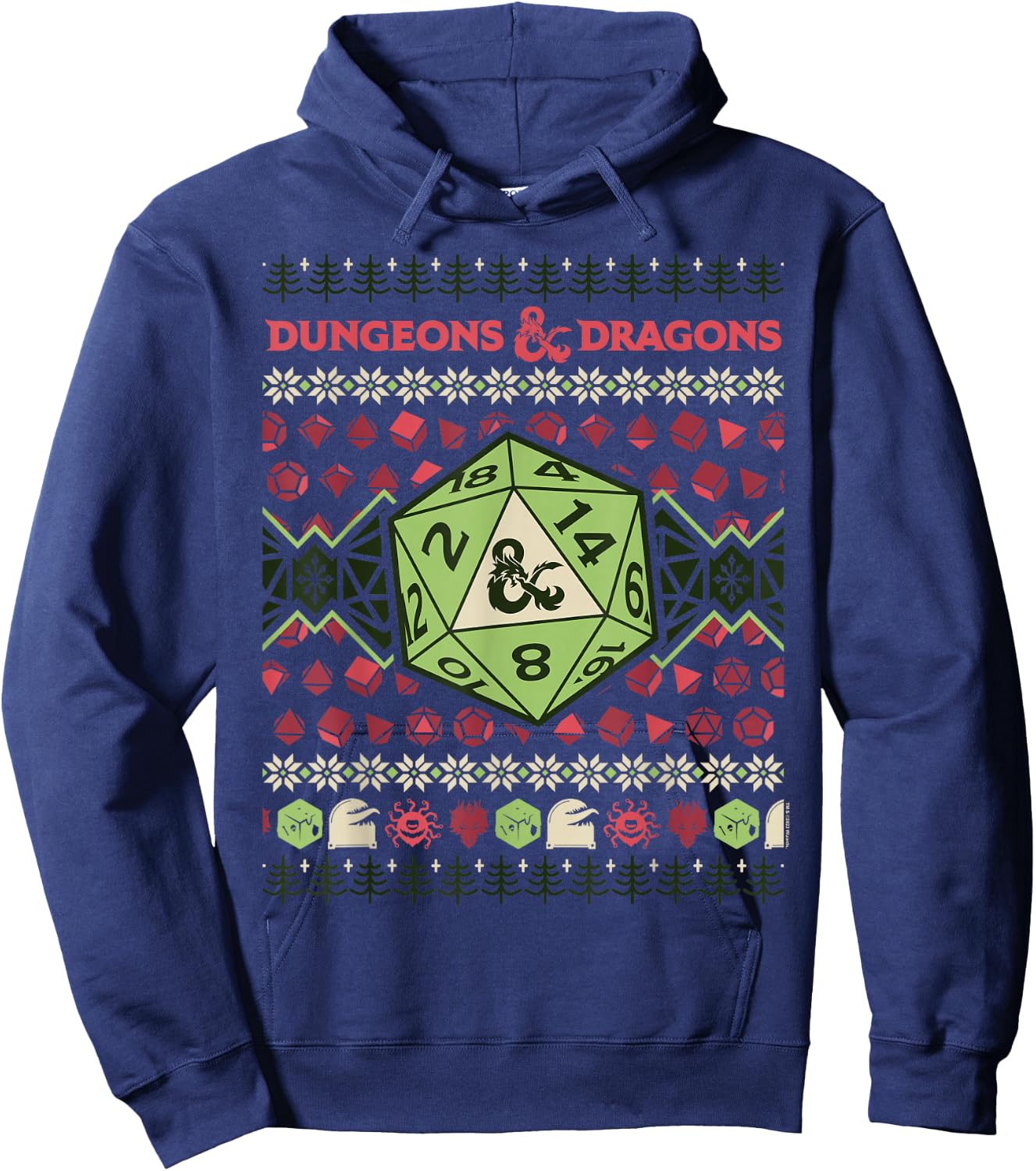Dungeons & Dragons 20-Sided Dice Ugly Christmas Hoodie - Hoodie | Navy